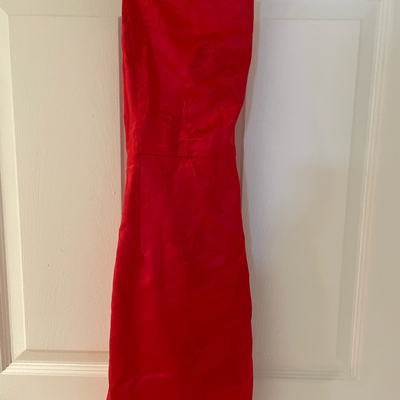 Red Satin Mixed print Lace Up Back Bodycon Dress - Picture 2 of 2